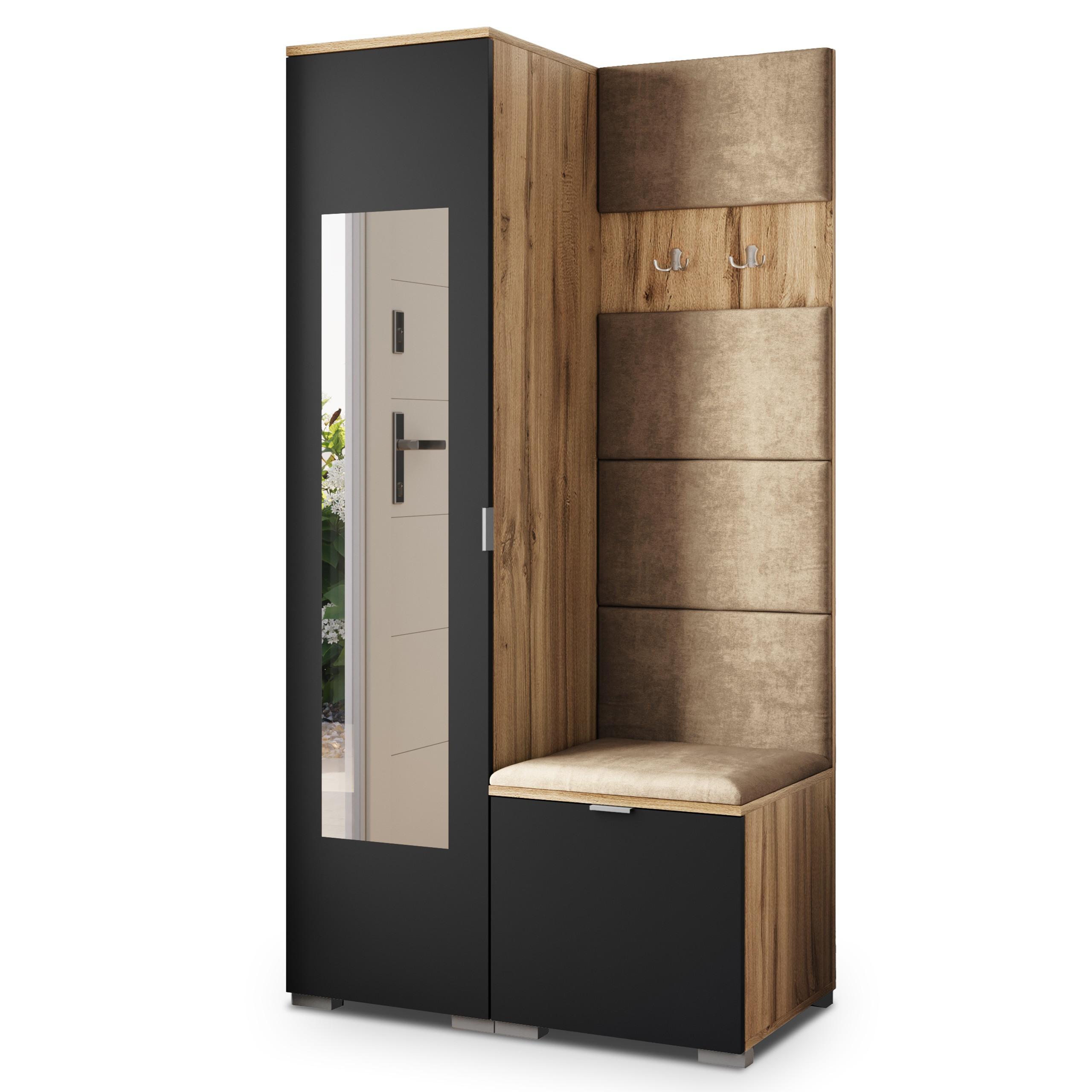 GARDEROBENSCHRANK VIRA 95/181/51 cm Modern Garderobe-Set Eiche Wotan - Eiche Wotan/Schwarz, Holzwerkstoff (95/181/51cm) - MASSENO