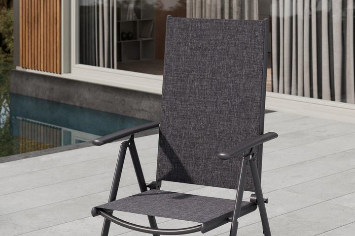 Gartenstuhl Dunkelgrau Schwarz Bezug Olefin Hochlehner wetterbeständig inkl. Armlehnen