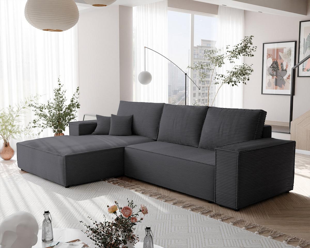 ECKSOFA NOVA Links mit Schlaffunktion und Bettkasten Dunkelgrau - Dunkelgrau, Kunststoff/Textil (294/185cm) - Idohome