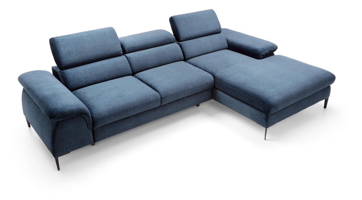 ECKSOFA MESTO Blau Velours-Stoff mit Schlaffunktion - Blau, Holz (288/182cm) - MASSENO