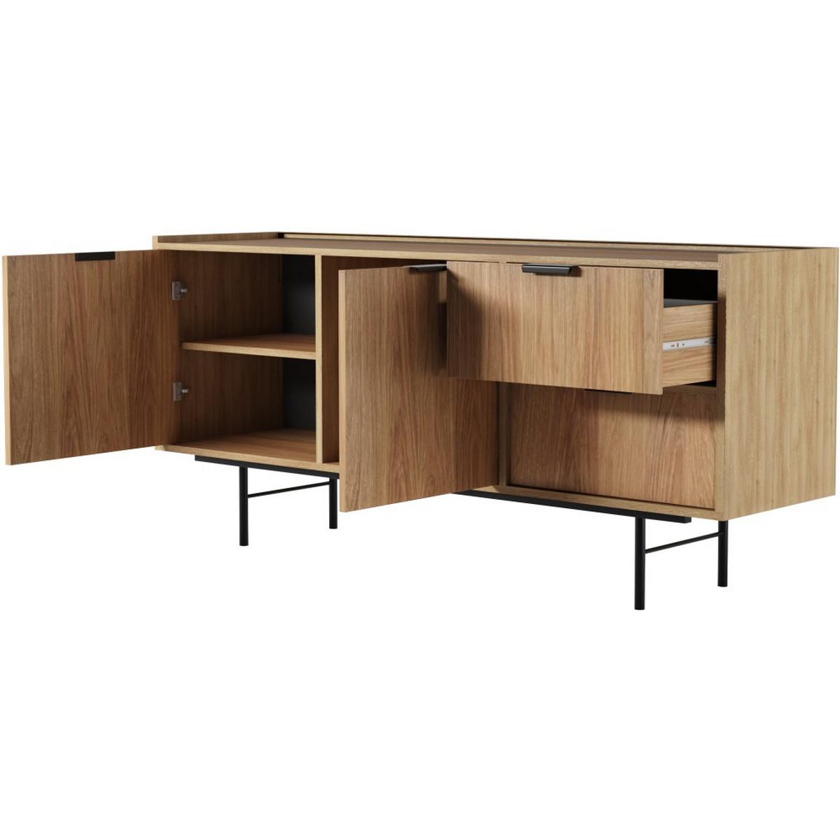 KOMMODE Evron mit 2 Schubalden und 2 Türen, Hikora Eiche - Eichefarben/Schwarz, Holzwerkstoff/Metall (150/68/40cm) - Beautysofa