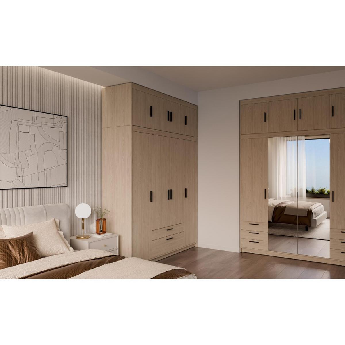 DREHTÜRENSCHRANK Elena mit 4 Türen und 2 Schubladen, mit Aufsatz Eiche Geölt - Eichefarben, Holzwerkstoff (176/245/53cm) - Beautysofa