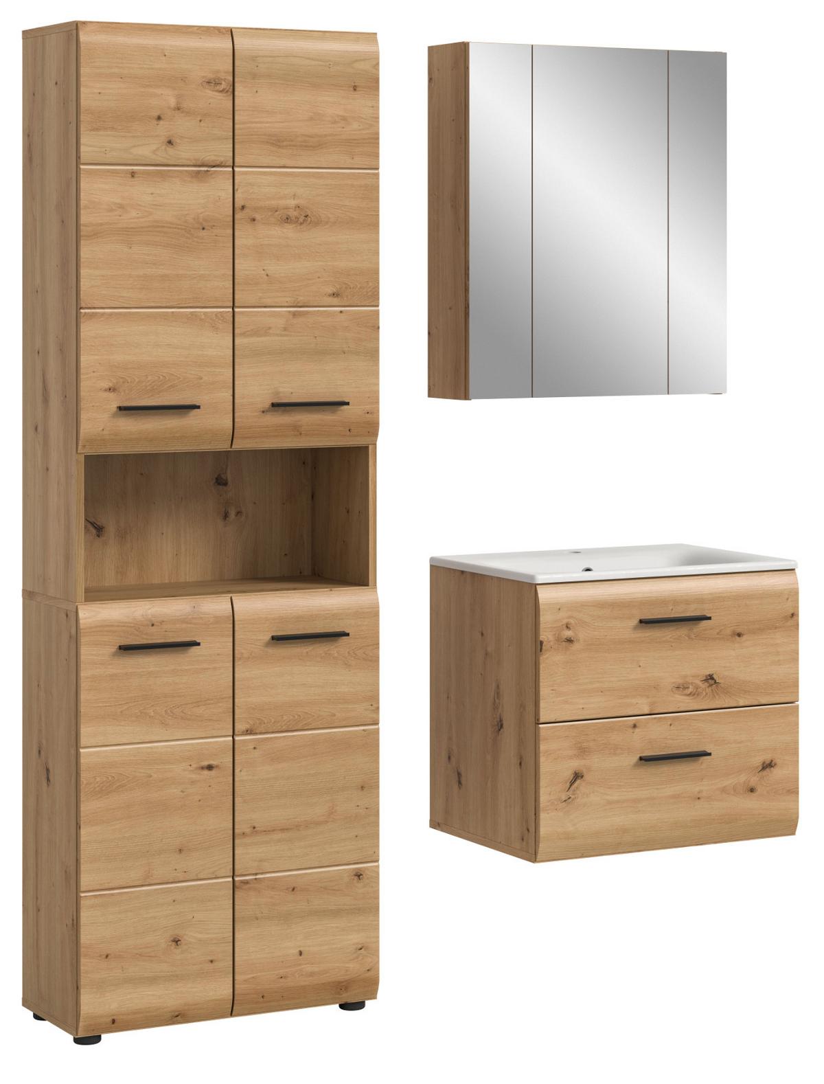 BADMÖBEL-SET 3-teilig in Artisan Eiche, Badkombination inkl. Waschbecken, 135 x 185 cm Cover - Schwarz/Eiche Artisan, Glas/Keramik (135/185/30cm) - Inn.Furn