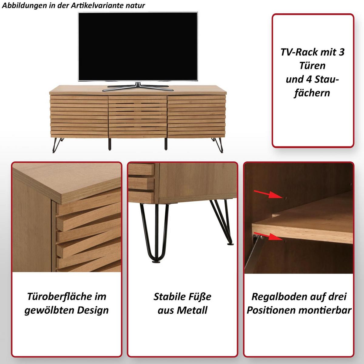 TV-RACK Walnuss Dekor - Walnussfarben, Holzwerkstoff (142/52/44cm) - MCW
