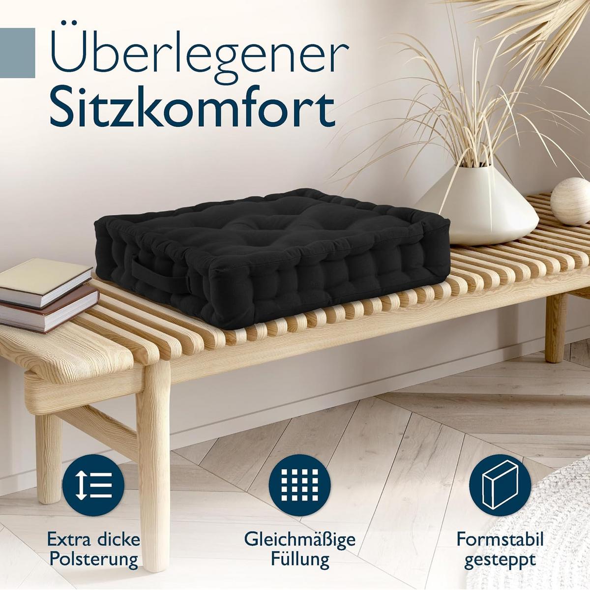 STUHLKISSEN Mila 40x40x8cm Schwarz (4tlg) - Schwarz, Textil (40/40/8cm) - Beautissu 