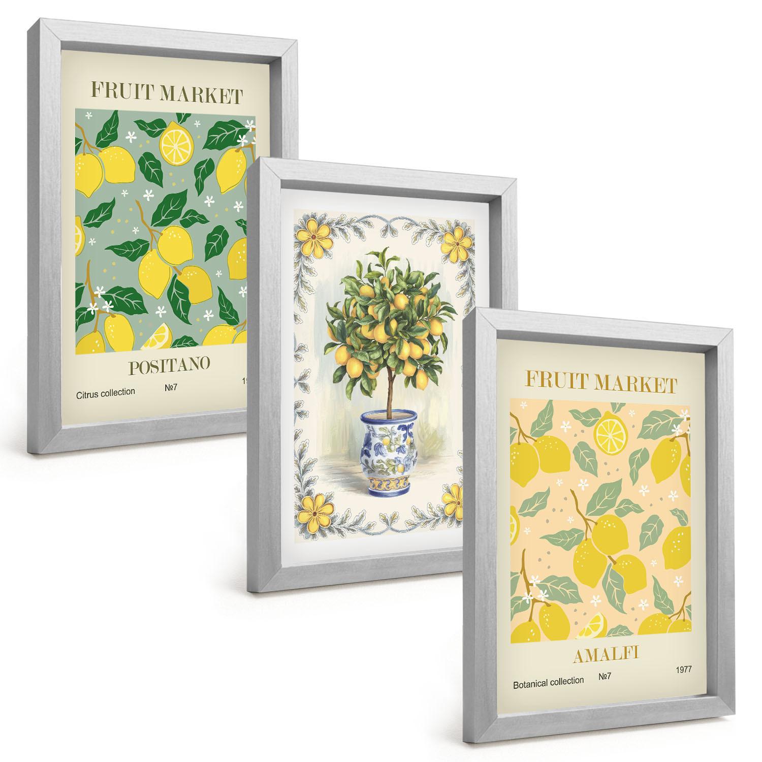 BILDER SET 3er Set - 20x30 cm Silberner Rahmen - Zitrusfrüchte aus Italien - Silberfarben, Kunststoff (20/30cm) - TULUP