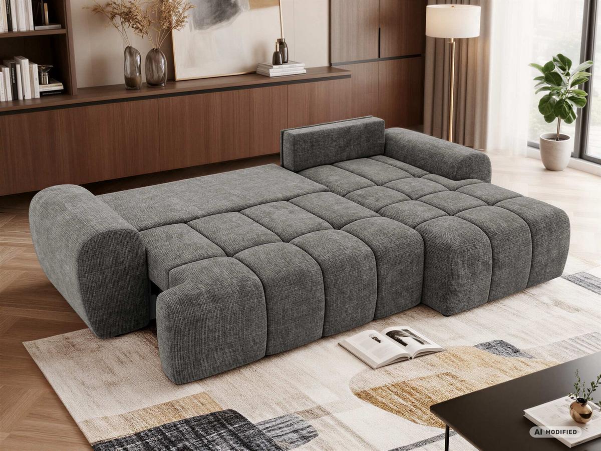 ECKSOFA MARIVO L - Dunkelgrau Schenille grob gewebt - Rechts Seite - Dunkelgrau/Schwarz, Kunststoff/Textil (271/161cm) - MKS