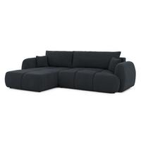 ECKSOFA Loretto aus natürlichem Schwarz Webstoff mit Schlaffunktion, Bettkasten und tiefen Steppungen in Bubble-Optik - Schwarz, Holz/Kunststoff (180/275cm) - S-Style