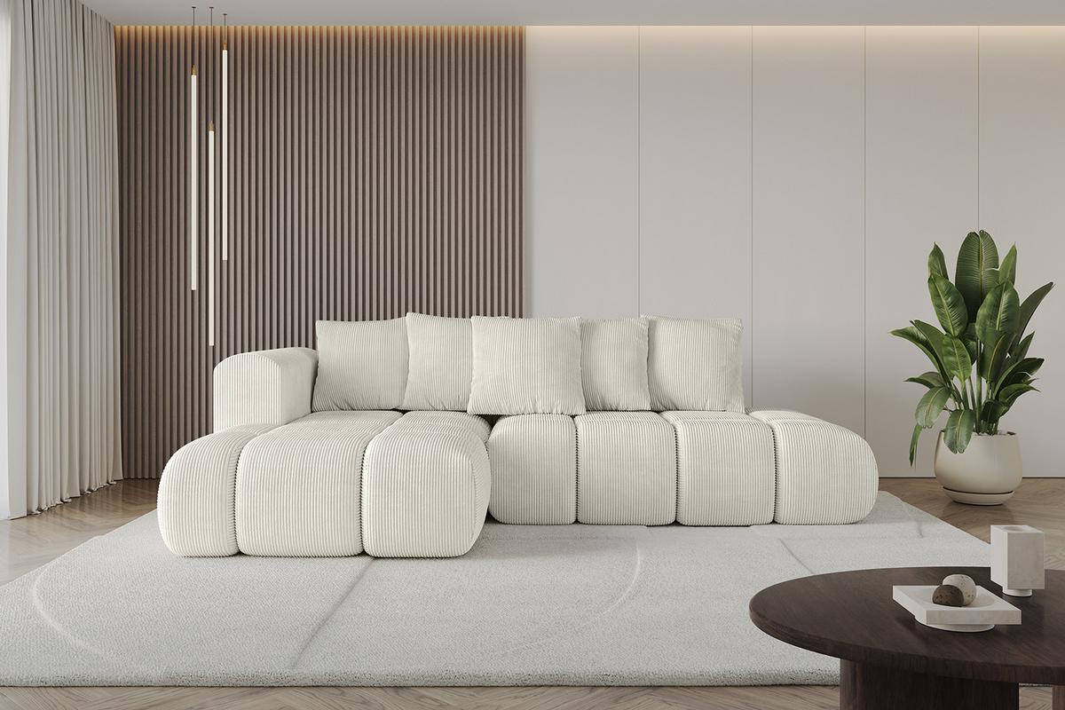 ECKSOFA Ottomane Links CLOUD-L-v1 280x185x90 Creme Cord - Hellgrau/Creme, Holzwerkstoff/Kunststoff (180/289cm) - ALTDECOR