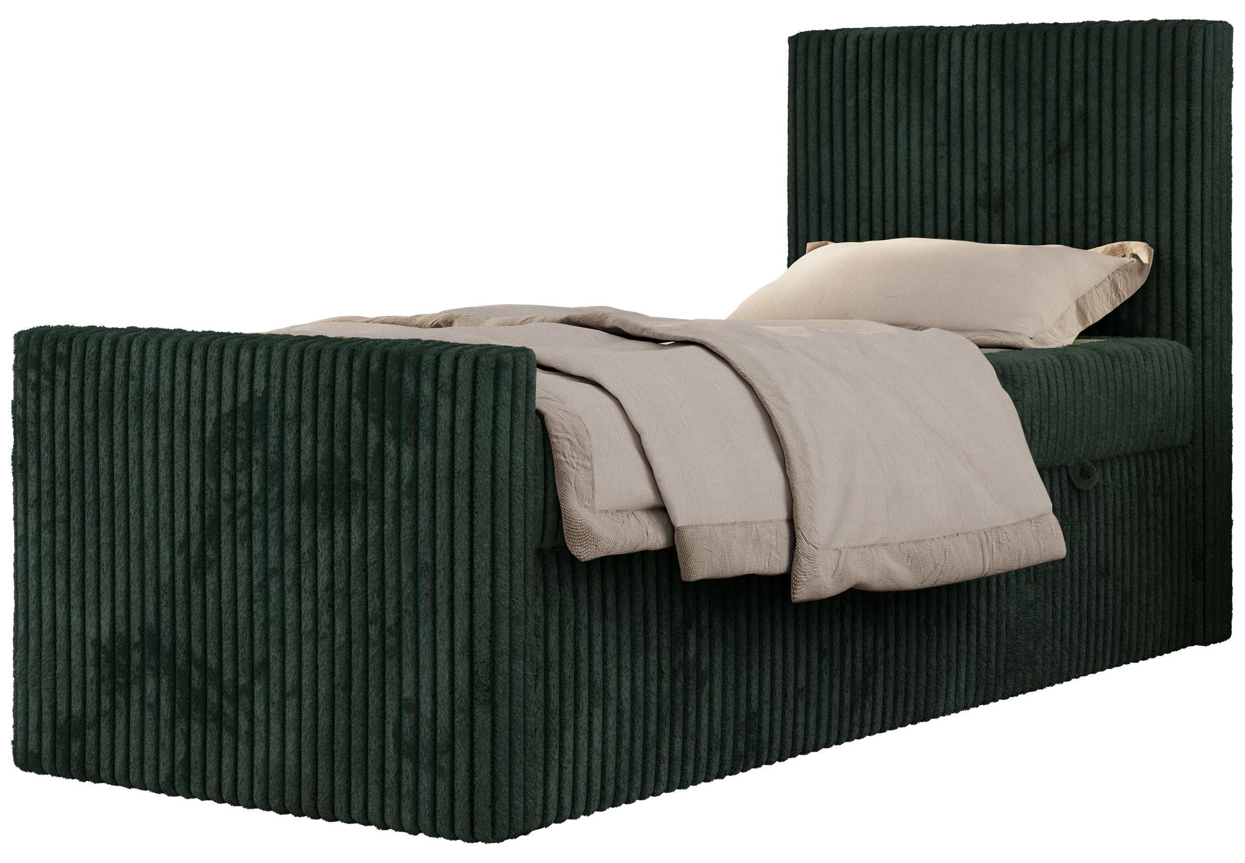 JUGENDBETT TILIO DUO 90/200 - Dunkelgrün Cord - H3 - Rechts Seite - Dunkelgrün, Textil (90/200cm) - MKS