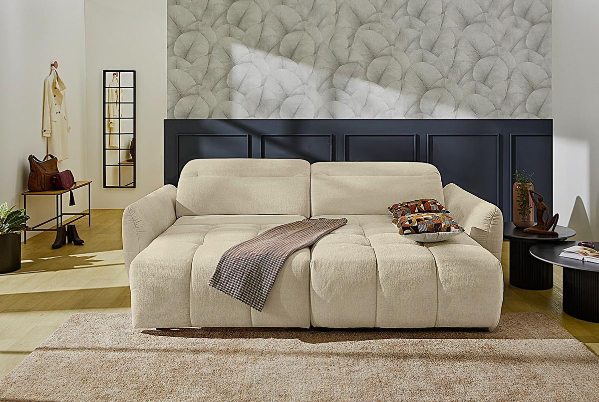 ECKSOFA mit elektrischer Sitztiefenverstellung, Kopflehnen verstellbar, USB-C und -A Ladefunktion B260/T191/H106 cm, Flachgewebe Beige / 15405 - Beige/Multicolor, Kunststoff/Textil (260/191cm) - luma-home