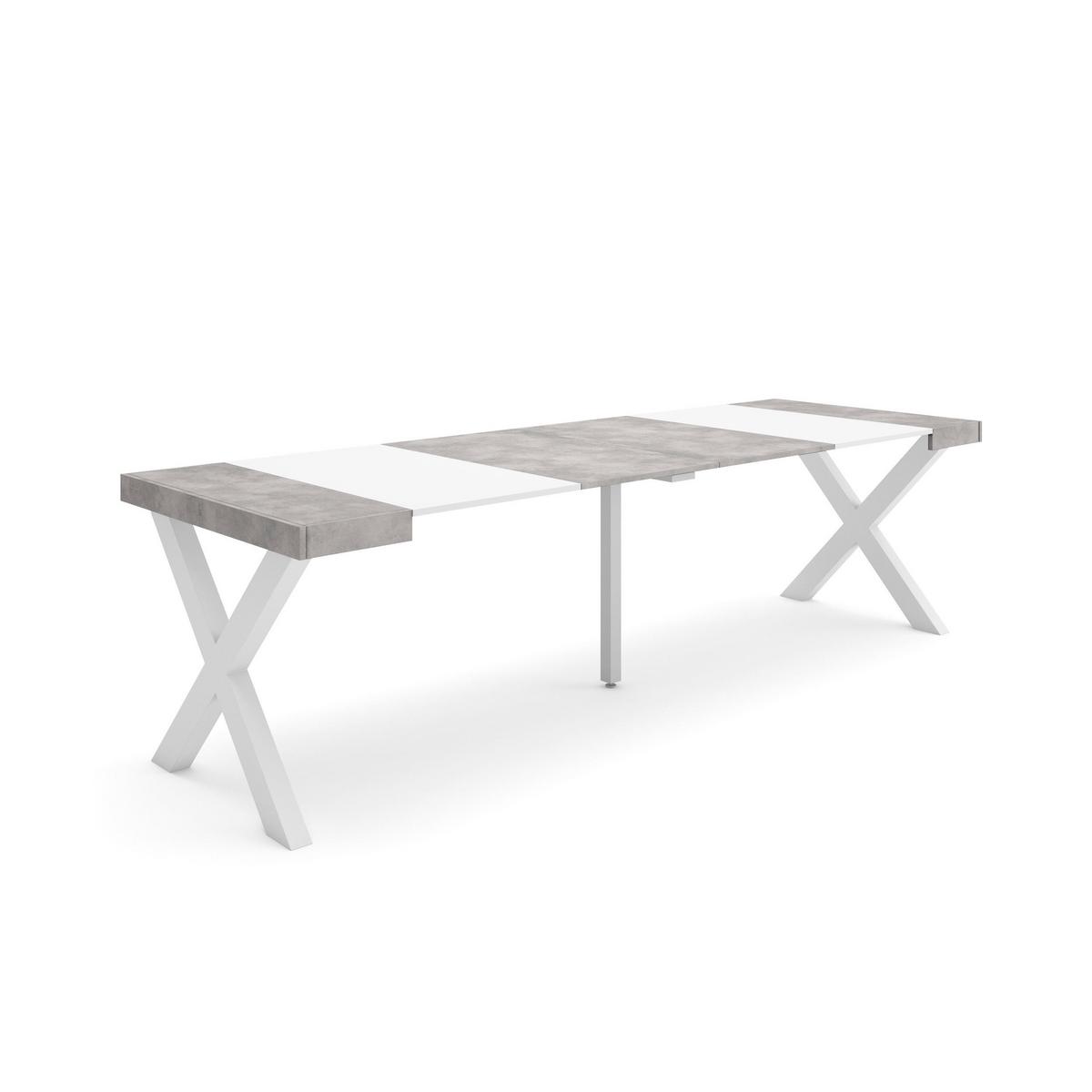 KONSOLENTISCH ausziehbar 58 bis 262cm, für 12 Gäste, weiß zementgrau, 90/58/73cm - Multicolor/Weiß, Holzwerkstoff (90/262/73cm) - Skraut Home