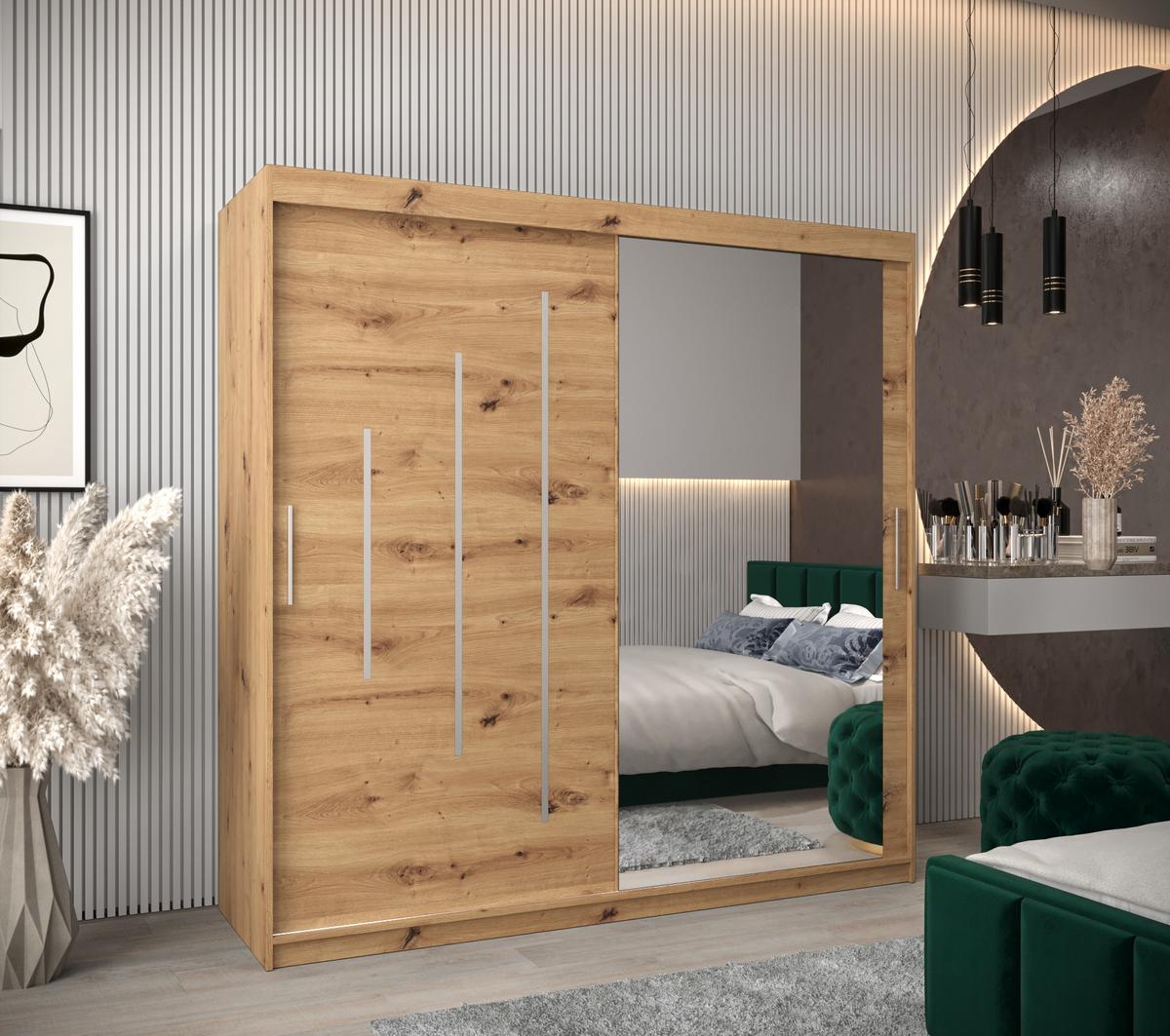 SCHWEBETÜRENSCHRANK 200/200/62 2-türig - Silberfarben/Eiche Artisan, Holz/Kunststoff (200/200/62cm) - Abiks Möbel