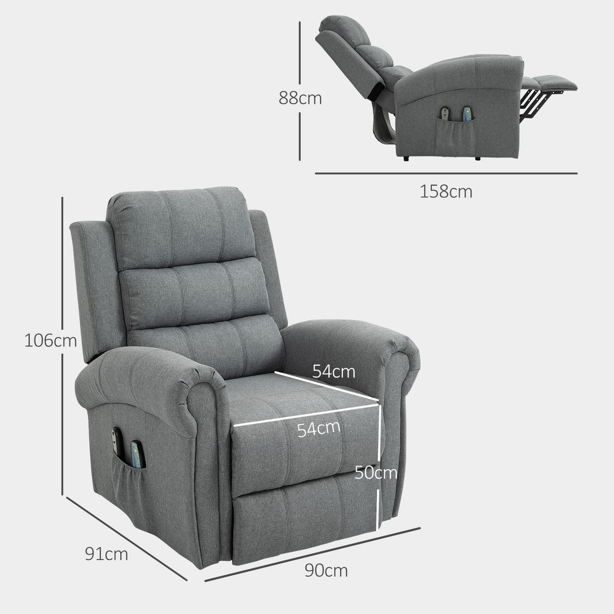 FERNSEHSESSEL mit Aufstehhilfe Relaxsessel mit Liegefunktion, Heizfunktion - Hellgrau/Schwarz, Textil/Metall (87/108/87.5cm) - HOMCOM