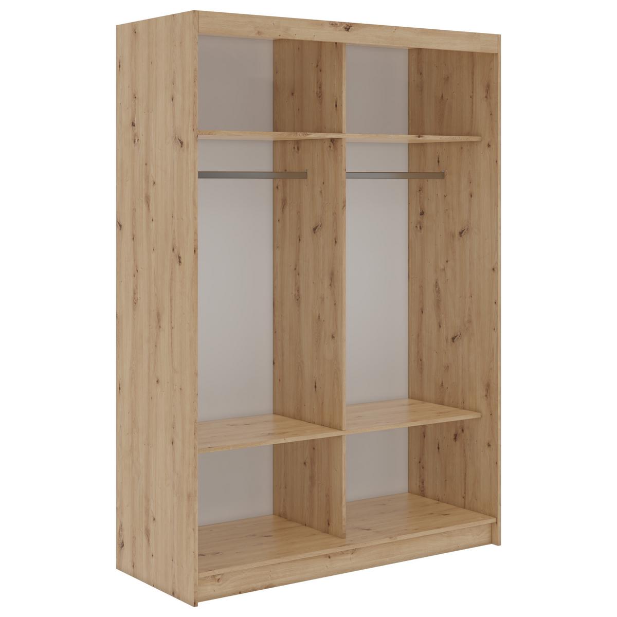 SCHWEBETÜRENSCHRANK 150 - VERONA - Eiche Artisan mit Spiegel - Alufarben/Eiche Artisan, Holzwerkstoff/Metall (150/216/61cm) - MKS