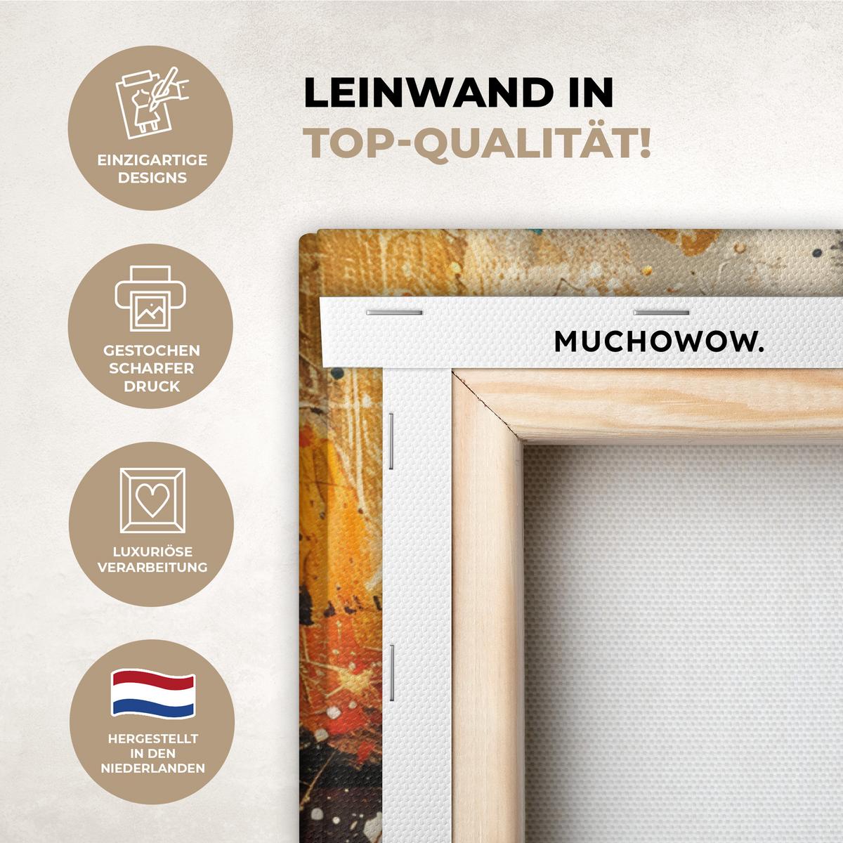 LEINWANDBILD Abstrakt - Kunst - Gold - Modern Wanddeko Schlafzimmer 70x50 cm - Multicolor, Textil (70/50cm) - MuchoWow