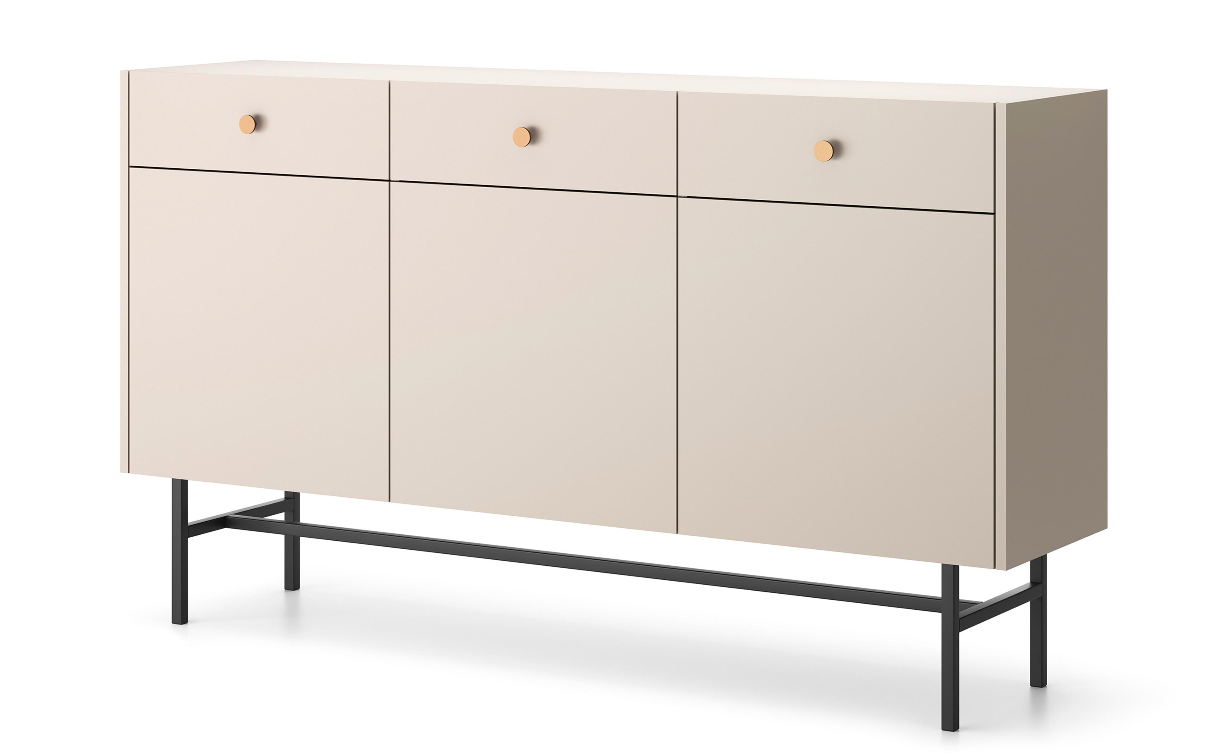 SIDEBOARD Dinley 3T 3S Beige 155/89,4/39 cm – mit schwarzen Beinen im minimalistischen Design - Beige/Schwarz, Holzwerkstoff/Metall (155/89.4/39cm) - AX Living