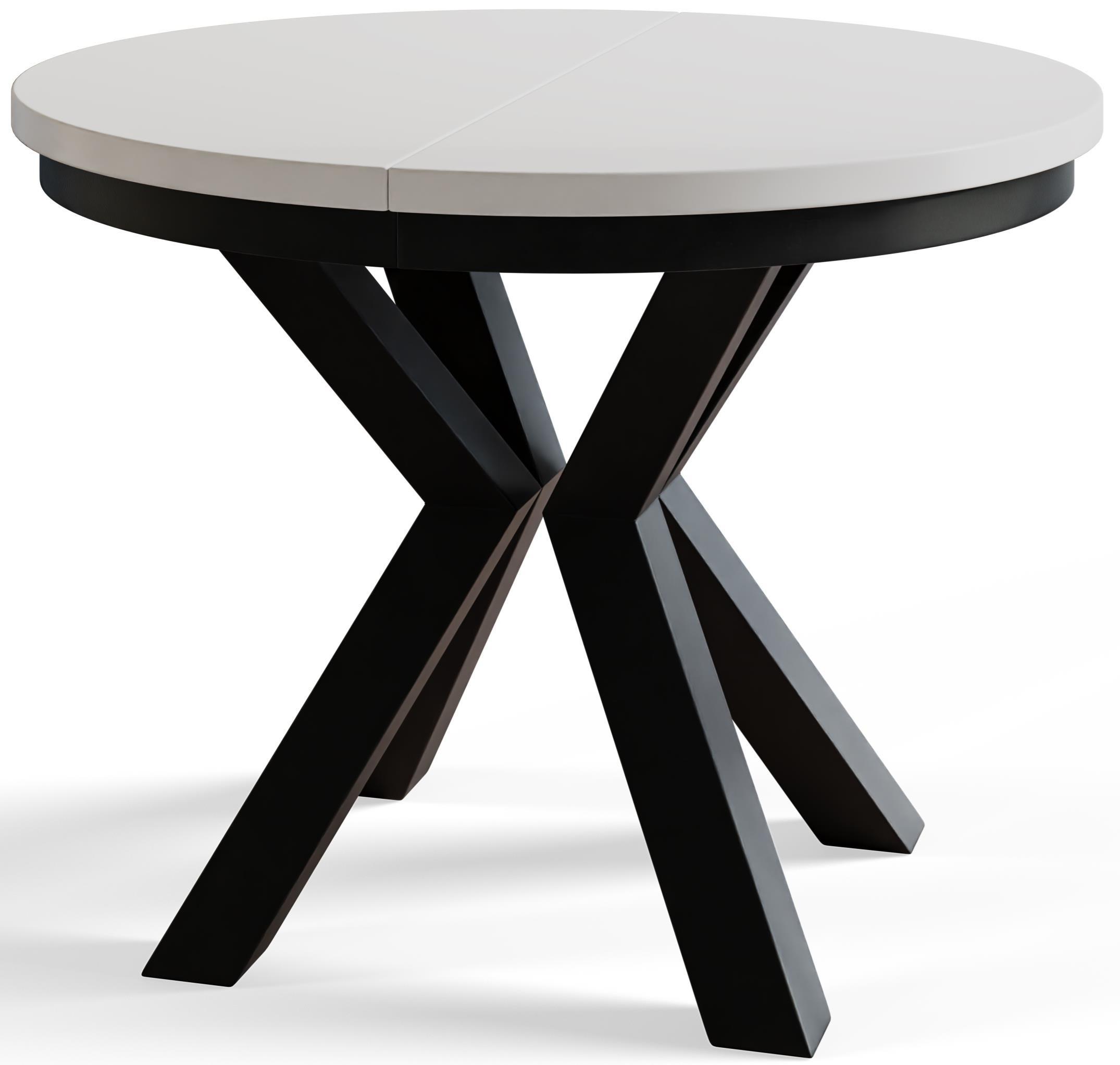 ESSZIMMERTISCH LOFT, ausziehbarer Tisch 120 cm/200 cm, Farbe: Weiß, mit Metallbeinen in Farbe Schwarz - Schwarz/Weiß, Holzwerkstoff (120/120/76cm) - Alpi-Möbel