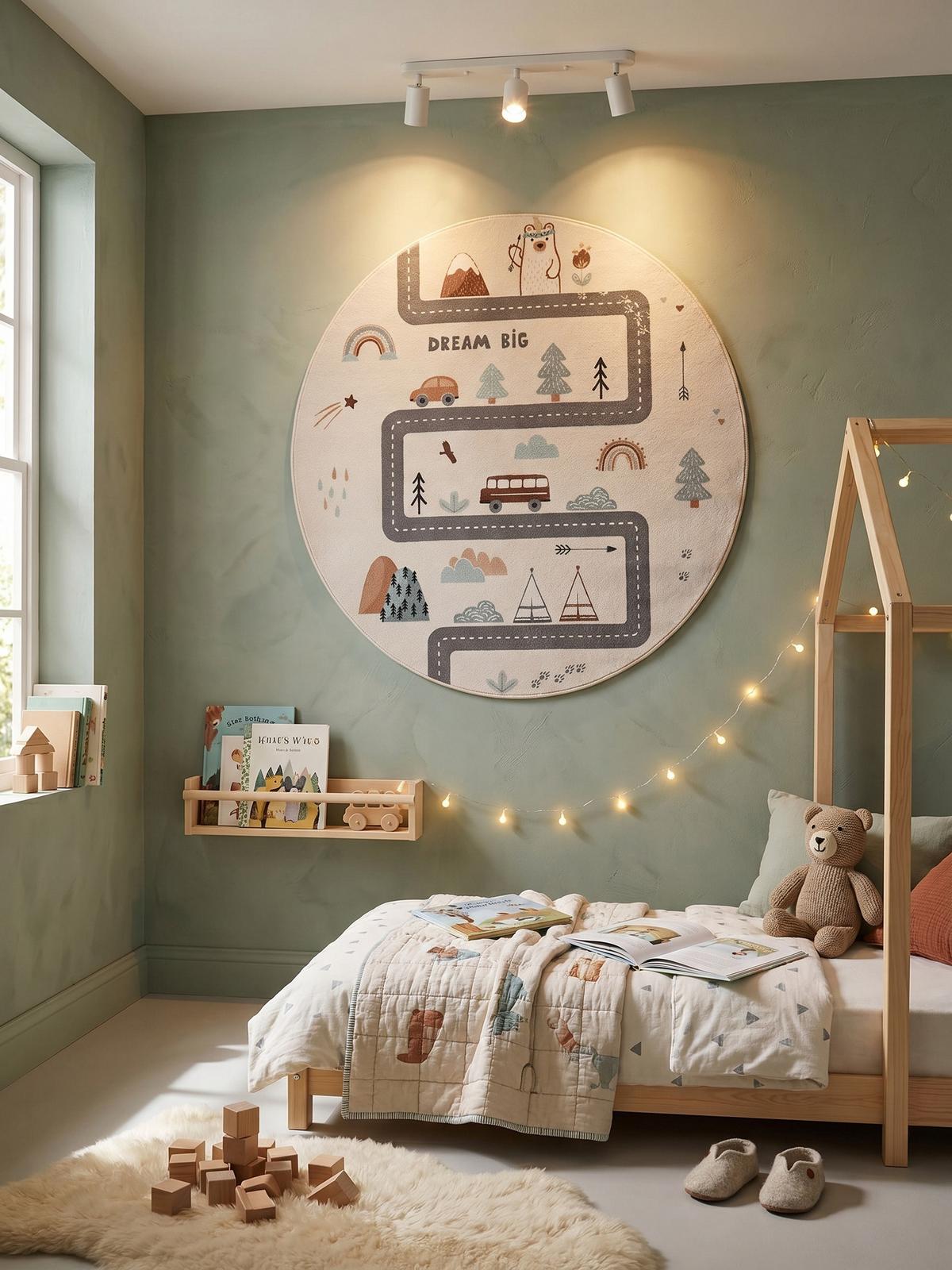 SPIELTEPPICH Waschbar TINO in Creme, mit Straßenkarten-Motiv, Ø 200 cm - Beige, Textil (200/200cm) - KADIMA DESIGN