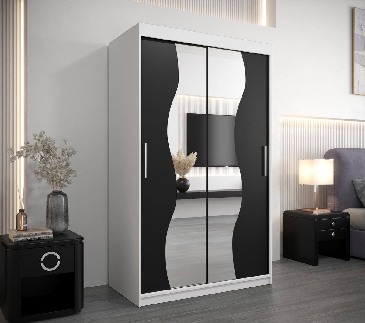 SCHWEBETÜRENSCHRANK 200/120/62 2-türig - Silberfarben/Schwarz, Holz/Kunststoff (120/200/62cm) - MÖBEL KRYSPOL