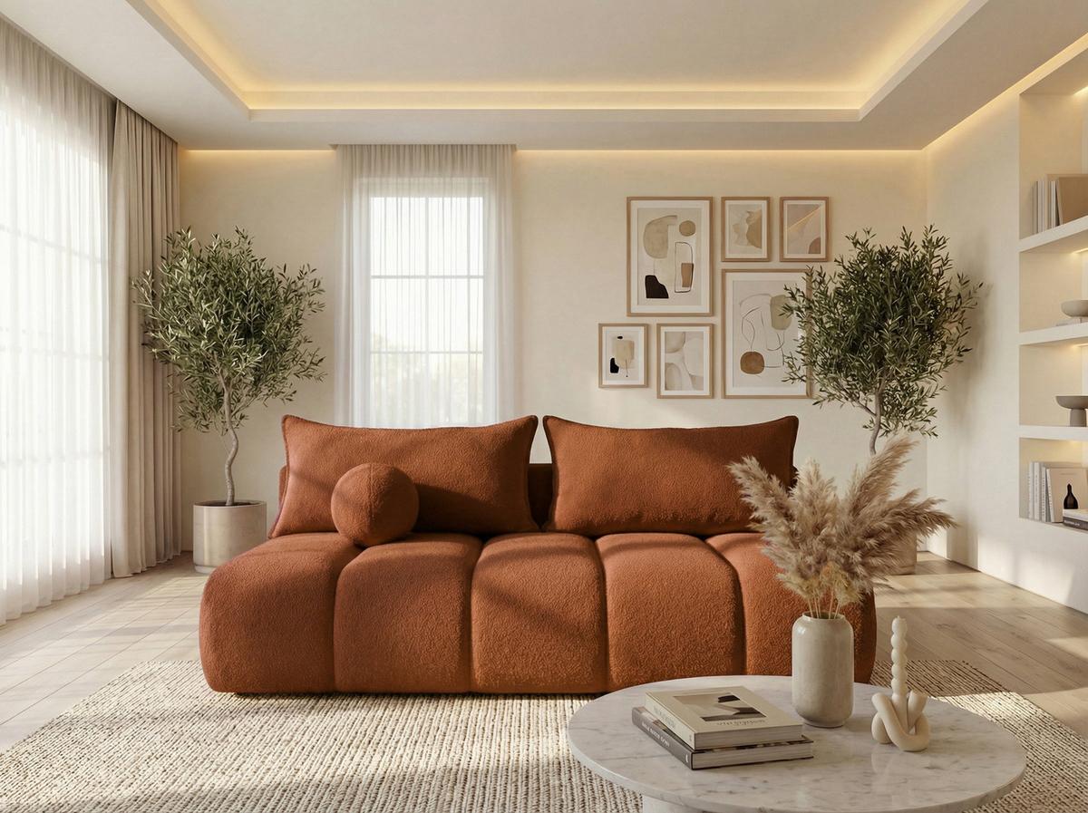 SCHLAFSOFA Milla mit Bettkasten, Terracotta Braun 205/97/85 cm - Terracotta, Textil/Metall (205/97/103cm) - WFL GROUP