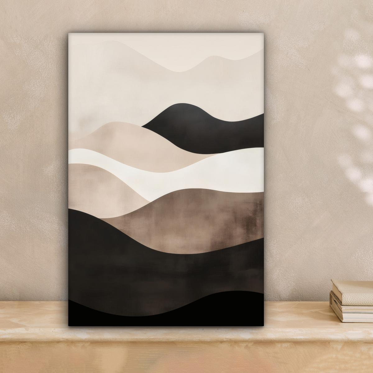 LEINWANDBILD Abstrakt - Landschaft - Wellen - Cremefarben Deko Wohnzimmer 20x30 cm - Cappuccino, Textil (20/30cm) - MuchoWow