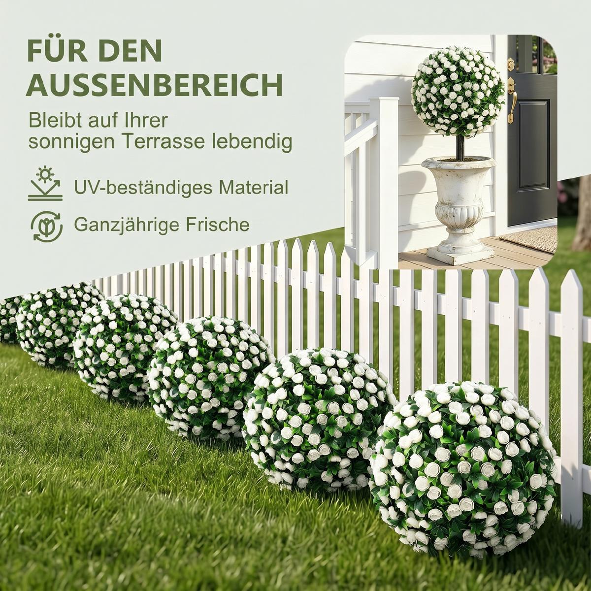 KÜNSTLICHE-ROSENKUGELN 2er Set PE Aluminium Weiß - Weiß, Kunststoff (55cm) - HOMCOM