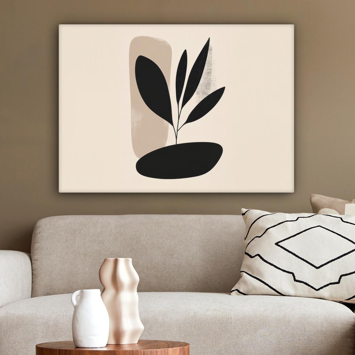 LEINWANDBILD Pflanze - Beige - Japanisch Wandbilder 80x60 cm - Schwarz, Textil (80/60cm) - MuchoWow