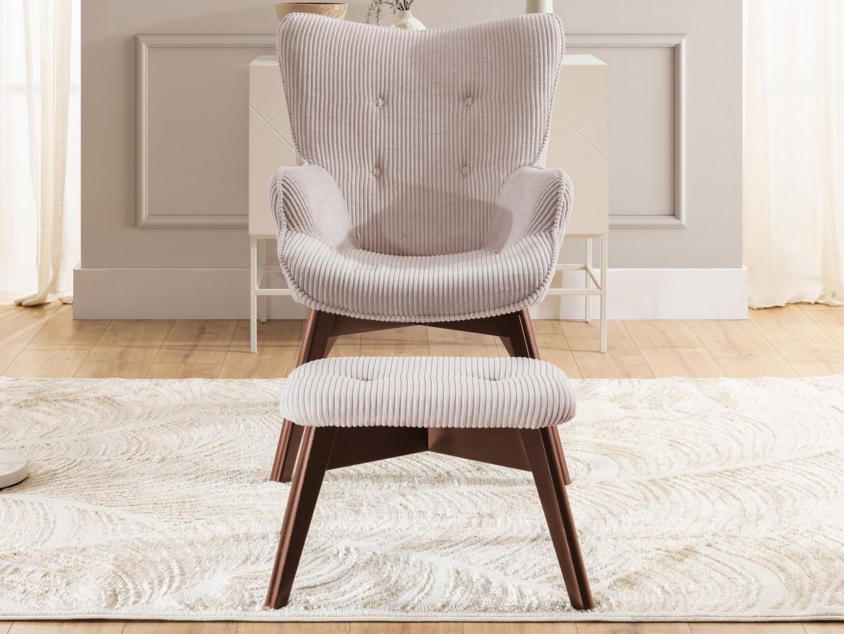 LOUNGESESSEL mit Fußhocker Lenari Puderrosa Cordstoff mit Füßen in Braun - Hellrosa/Braun, Holz/Textil (71/96/86cm) - S-Style Möbel