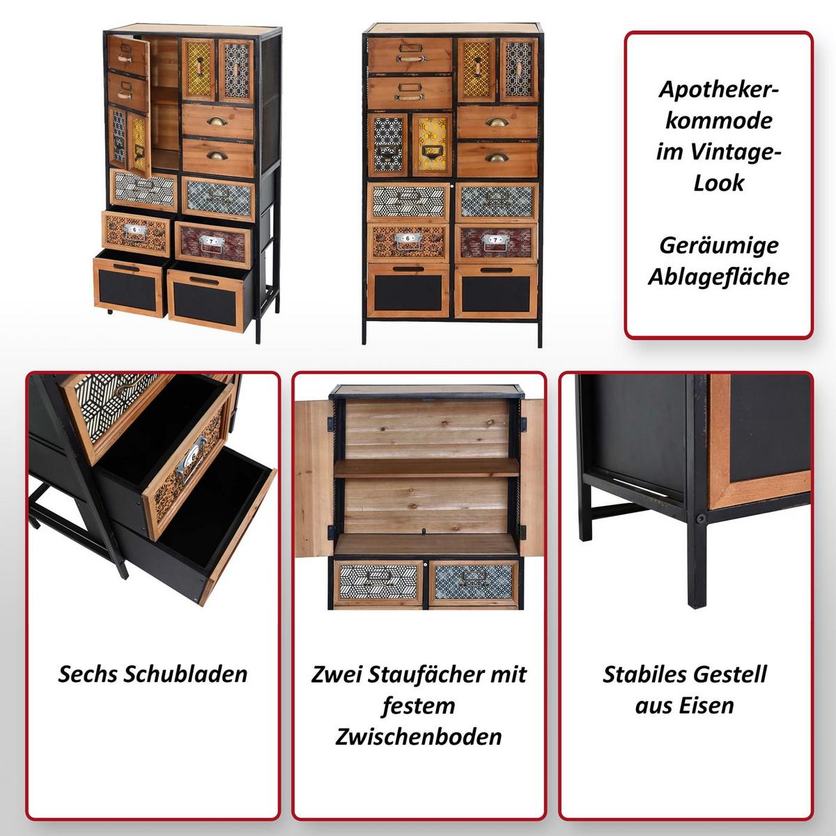 APOTHEKERKOMMODE Multicolor - Multicolor, Holz (62/120/33cm) - MCW