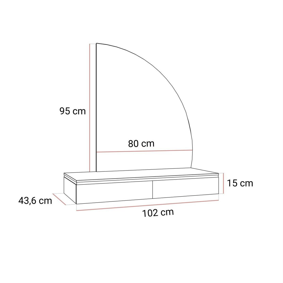 SCHMINKTISCH AURORA-Q SILVER Hängend mit Spiegel Hochglanz Weiß - Weiß Hochglanz, Holzwerkstoff (102/15/43.6cm) - Lookway