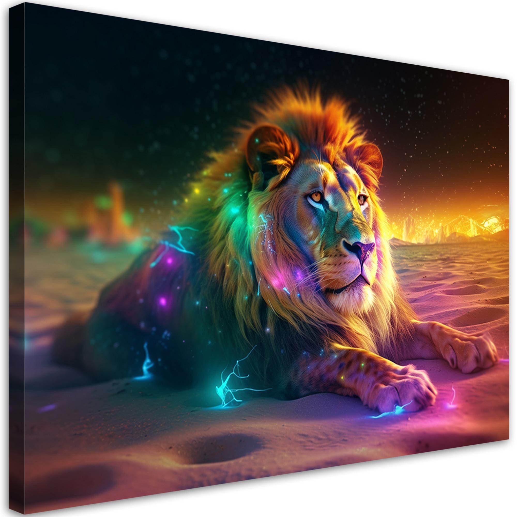 WANDBILD tier ai löwe abstraktion neon - Multicolor, Textil (60/40cm) - Feeby