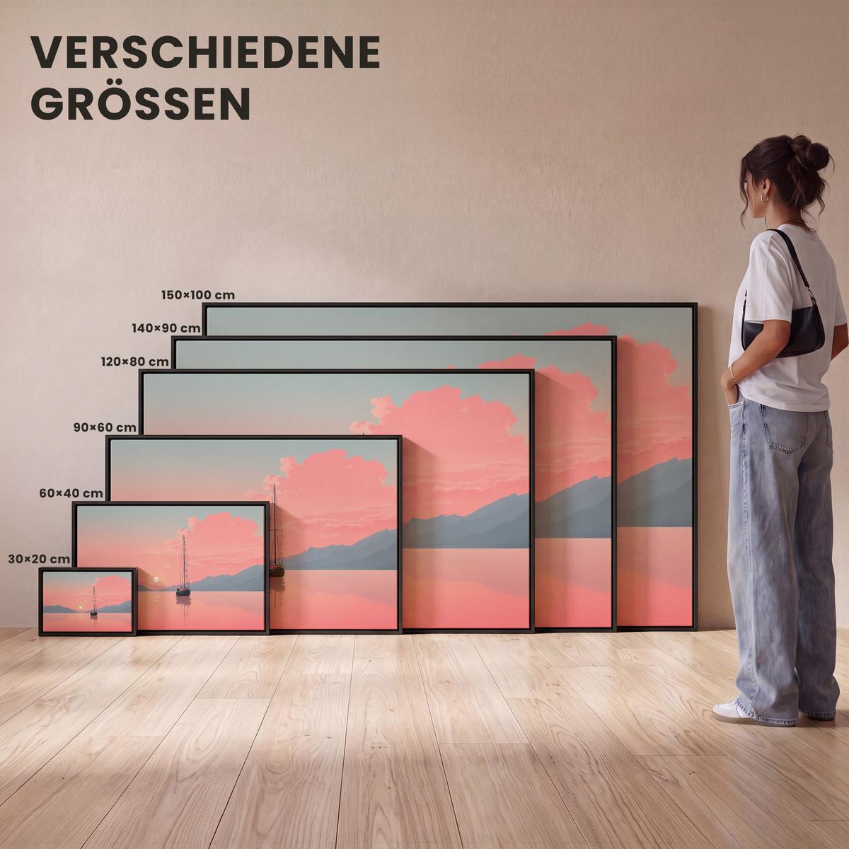 LEINWAND Bilder mit Rahmen - Segelboot - Rosa Meer - Sonnenuntergang - Berge - 30x20 - Rosa, Textil (30/20cm) - MuchoWow