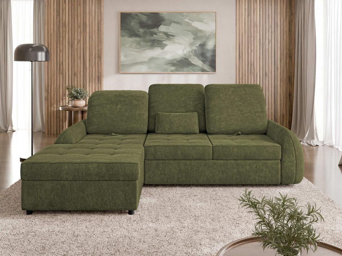 ECKSCHLAFSOFA Soreno, Seite: Links - Schwarz/Grün, Holz/Kunststoff (255/176cm) - MIRJAN24