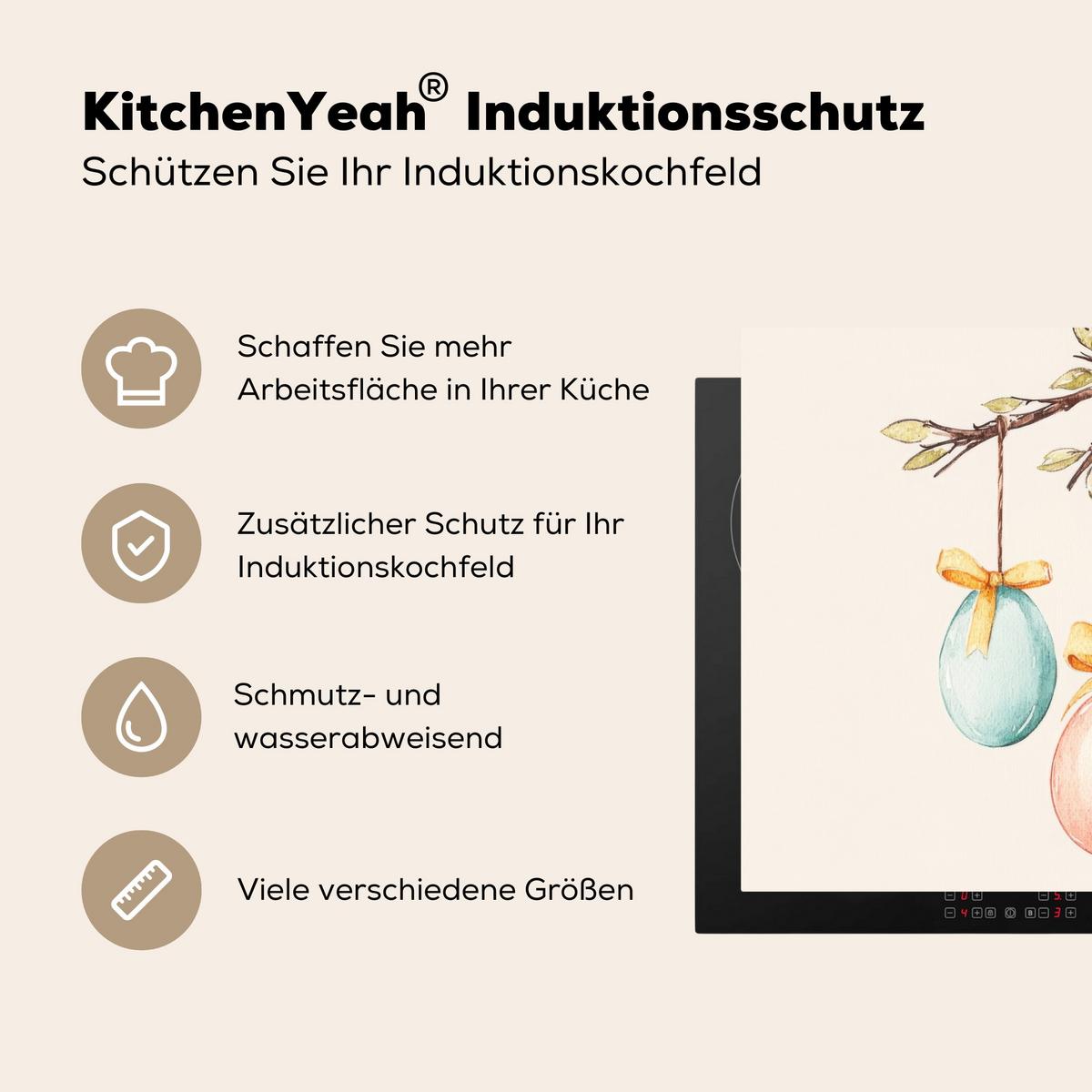 HERDABDECKPLATTE Osterkuchen - Schleife - Eier Induktionsmatte 71x52 cm - Creme, Kunststoff (71/52/0.2cm) - MuchoWow