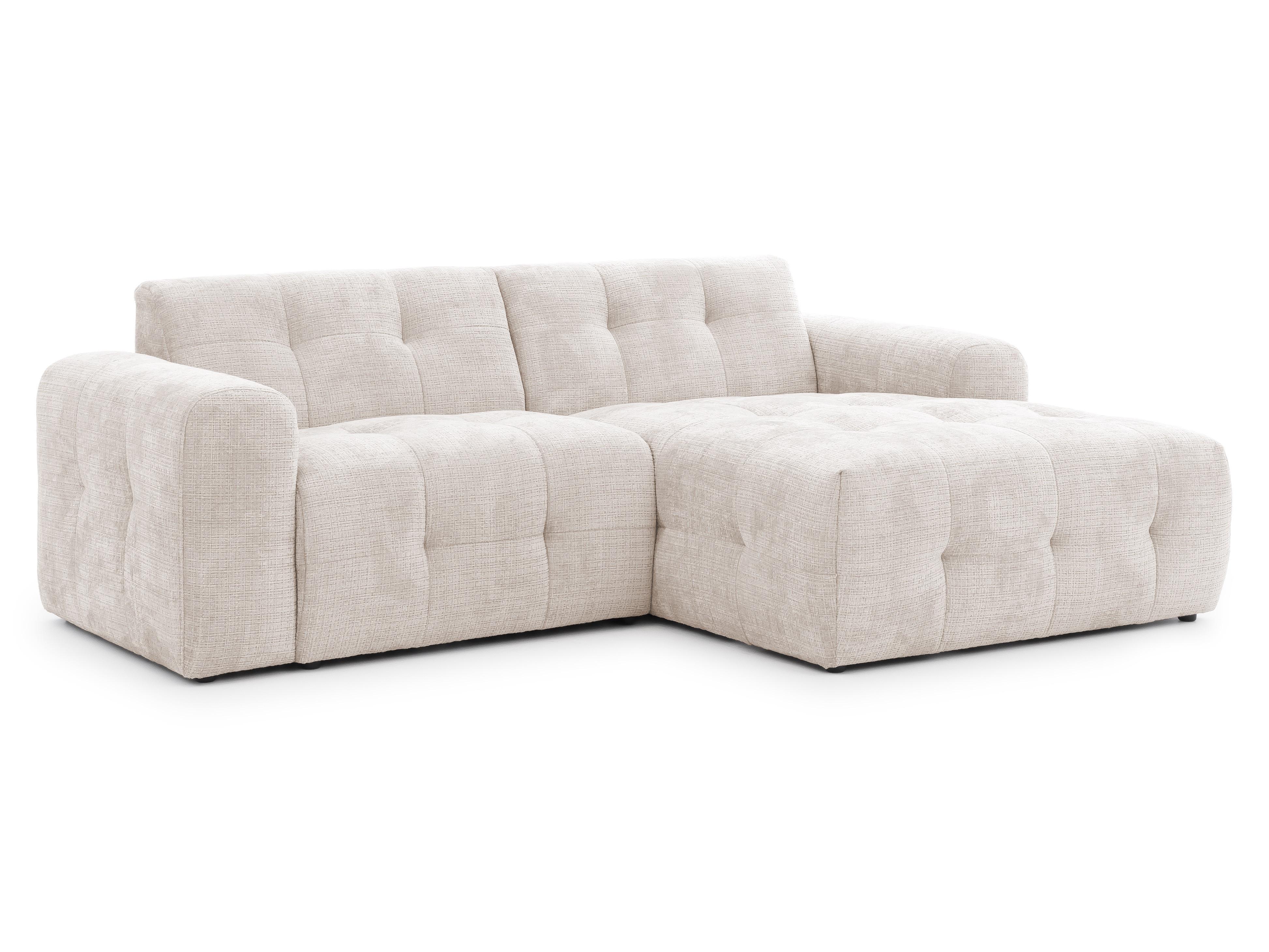 ECKSOFA Kozy im Bumpy-Design mit fester Rückenlehne aus weichem Beige Chenille-Stoff - Ottomane rechts - Beige/Creme, Holz/Kunststoff (234/161cm) - S-Style