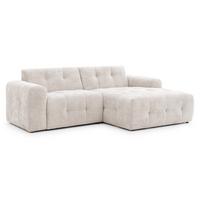 ECKSOFA Kozy im Bumpy-Design mit fester Rückenlehne aus weichem Beige Chenille-Stoff - Ottomane rechts - Beige/Creme, Holz/Kunststoff (234/161cm) - S-Style