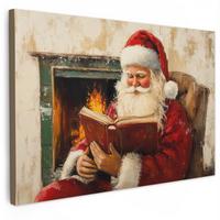 LEINWANDBILD Weihnachten - Weihnachtsmann - Winter - Open Fireside Gemälde 60x40 cm - Dunkelrot, Textil (60/40cm) - MuchoWow