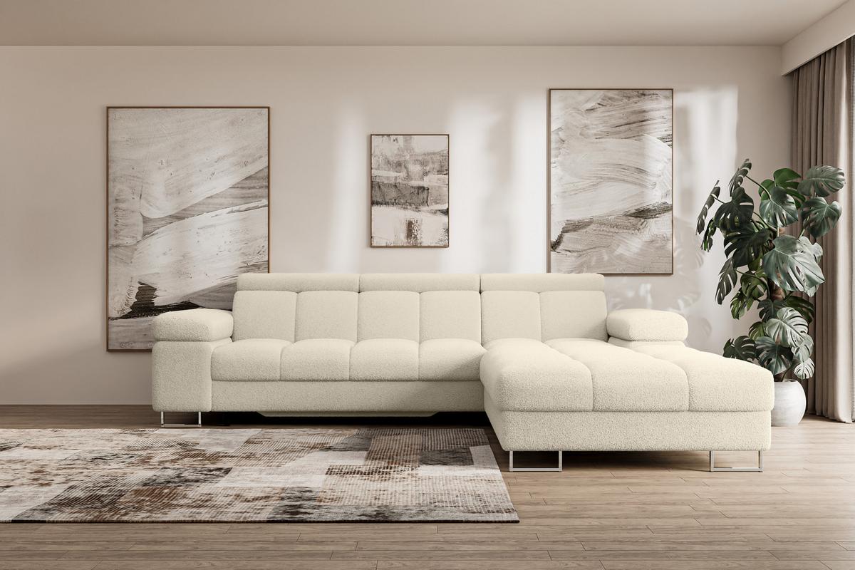 ECKSOFA mit Schlaffunktion Ottomane Rechts COMA L 271x203x79 Beige Bouclé - Sandfarben, Holzwerkstoff/Textil (203/271cm) - ALTDECOR