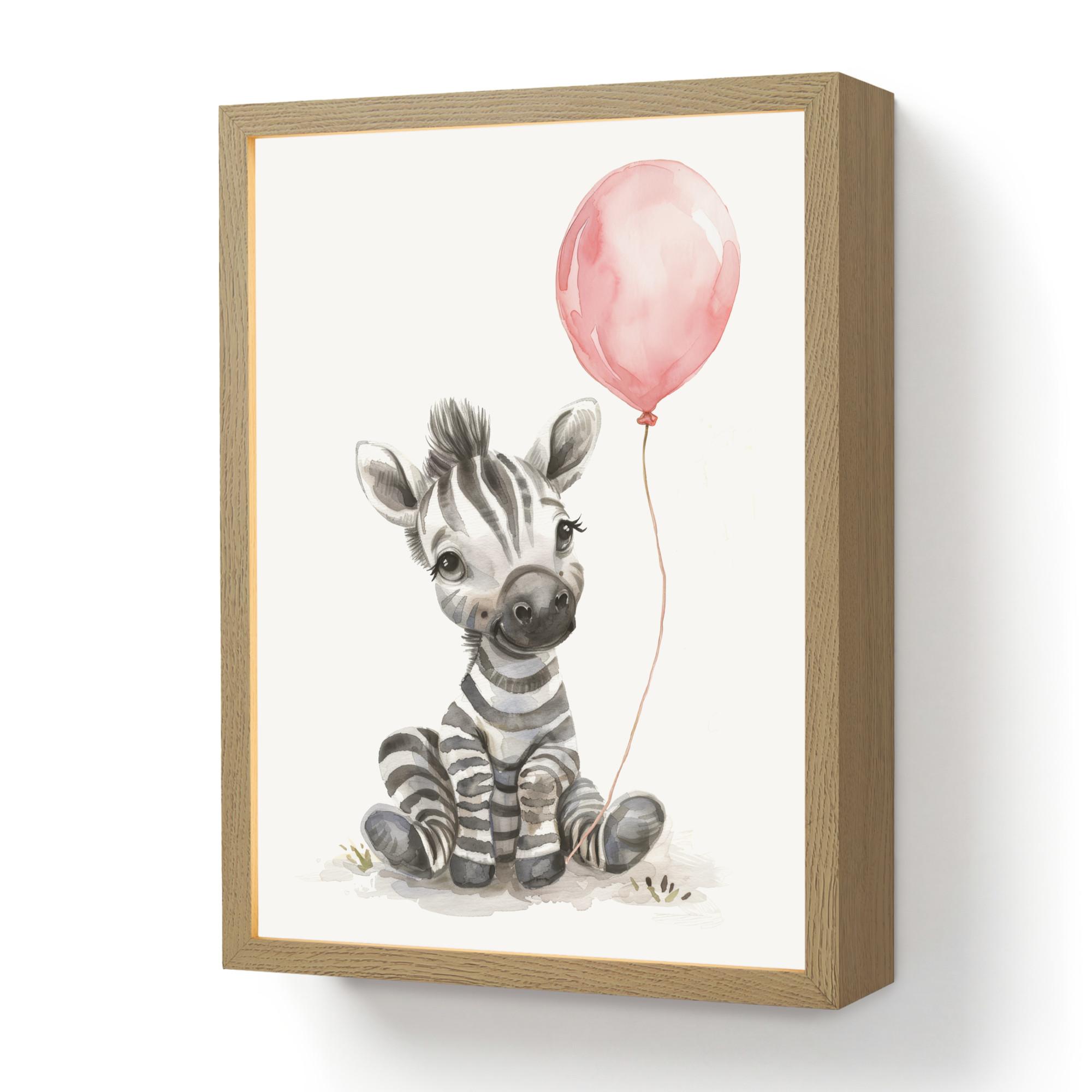NACHTTISCHLAMPE MIT AKKU Zebra - Baby - Tiere - Rosa Luftballon 30x40 cm - Weiß, Holzwerkstoff (8/30/40cm) - OnlyWow