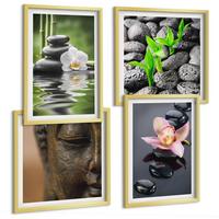 BILDER SET 4er Set - 50x50 cm & 40x60 cm Goldrahmen - Friedliche Zen-Blumen-Buddha-Komposition - Goldfarben, Kunststoff (50/50cm) - TULUP