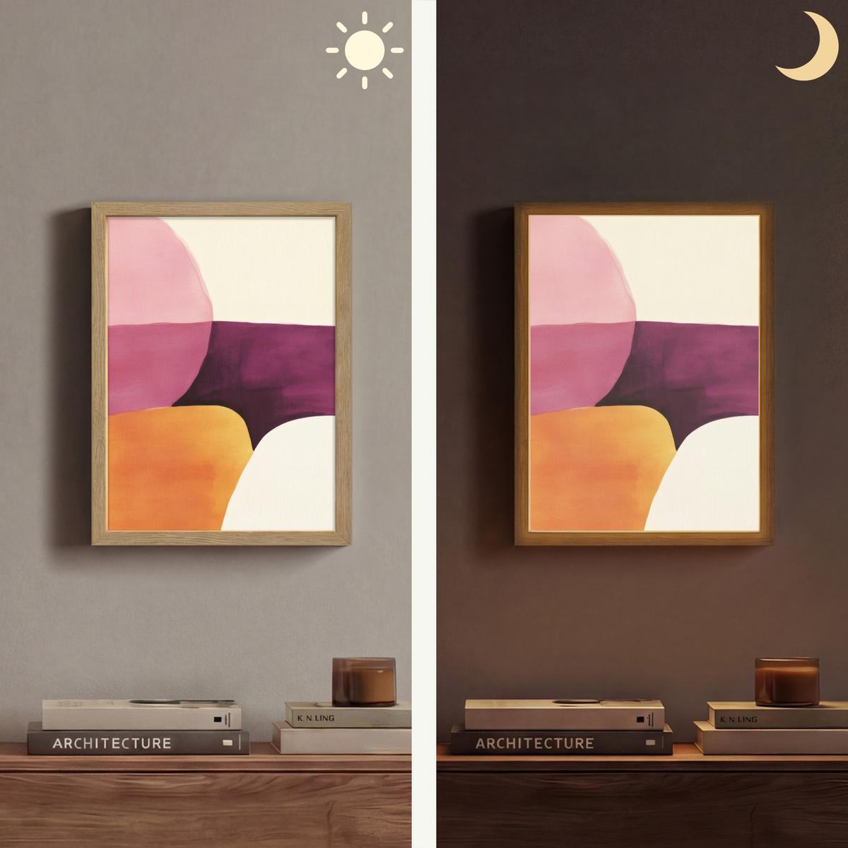 WANDLEUCHTE MIT AKKU Formen - Abstrakt - Farbenfroh 30x40 cm - Rosa, Holzwerkstoff (30/40/8cm) - OnlyWow