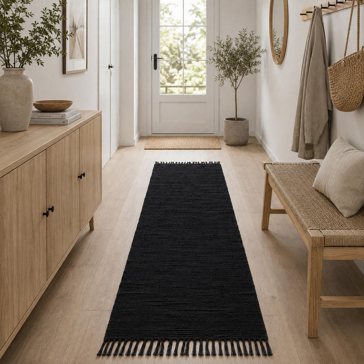 BAUMWOLLE NATUR TEPPICH LÄUFER JOLLY COTTON - Schwarz, Textil (90/160cm) - Pergamon