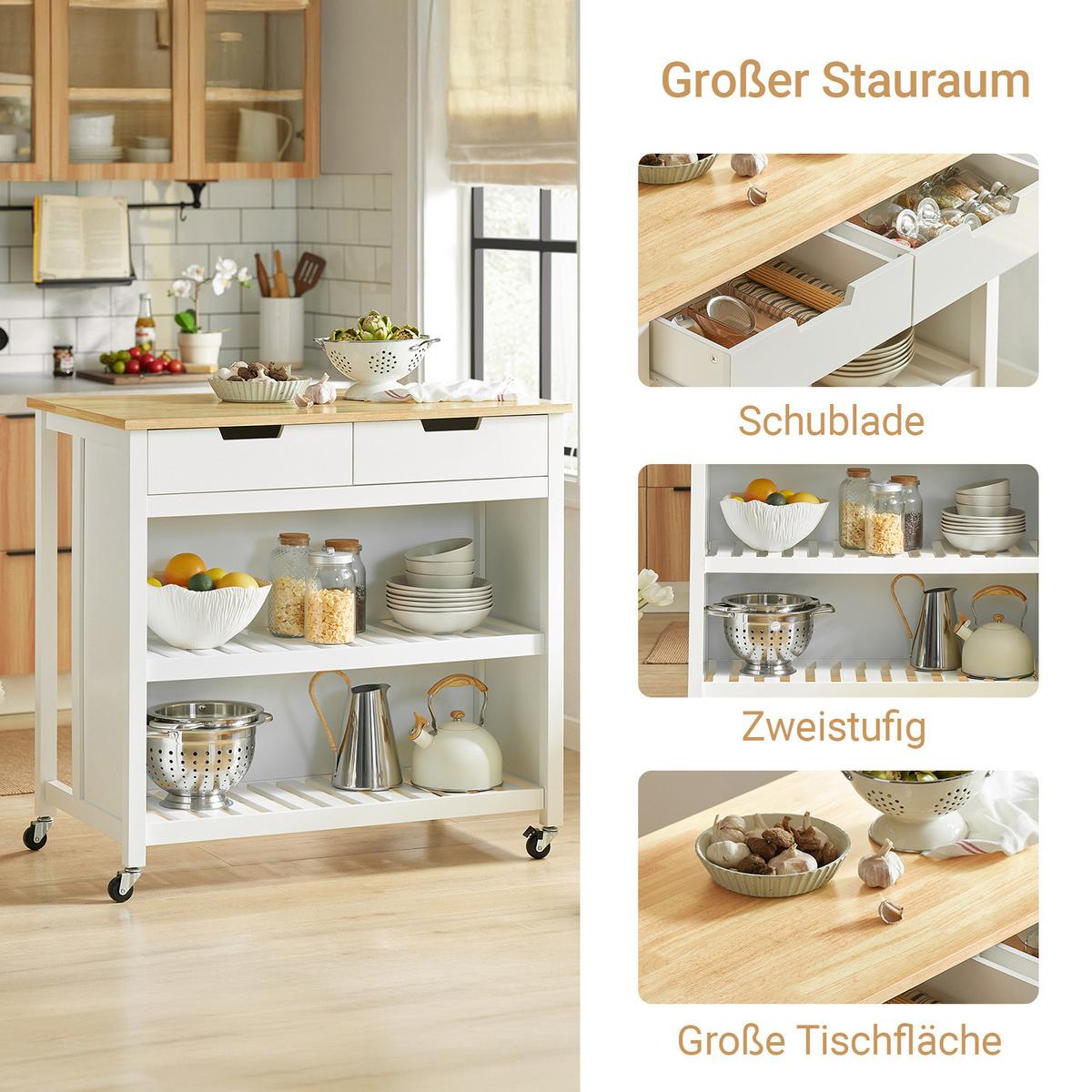 KÜCHENINSEL mit Rollen, Weiß-Natur 98x94x58 cm - Weiß, Holzwerkstoff (98/94/58cm) - SoBuy