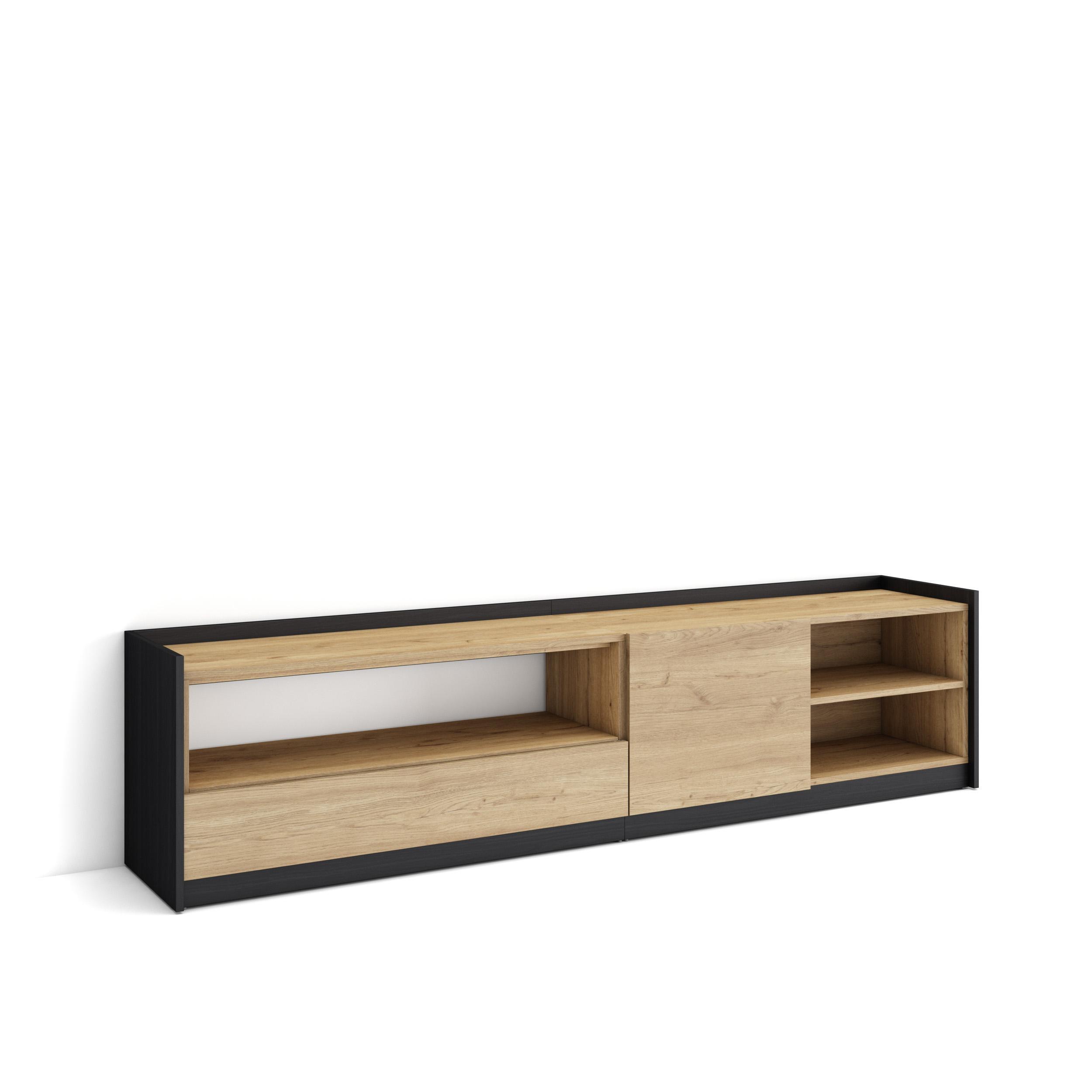 LOWBOARD, Eiche Schwarz, 207/37/50cm - Eichefarben, Holzwerkstoff (207/50/37cm) - Skraut Home