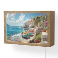 WANDLEUCHTE Boote - Felsen - Meer - Sonne 30x20 cm - Blau, Holzwerkstoff (30/20/8cm) - OnlyWow