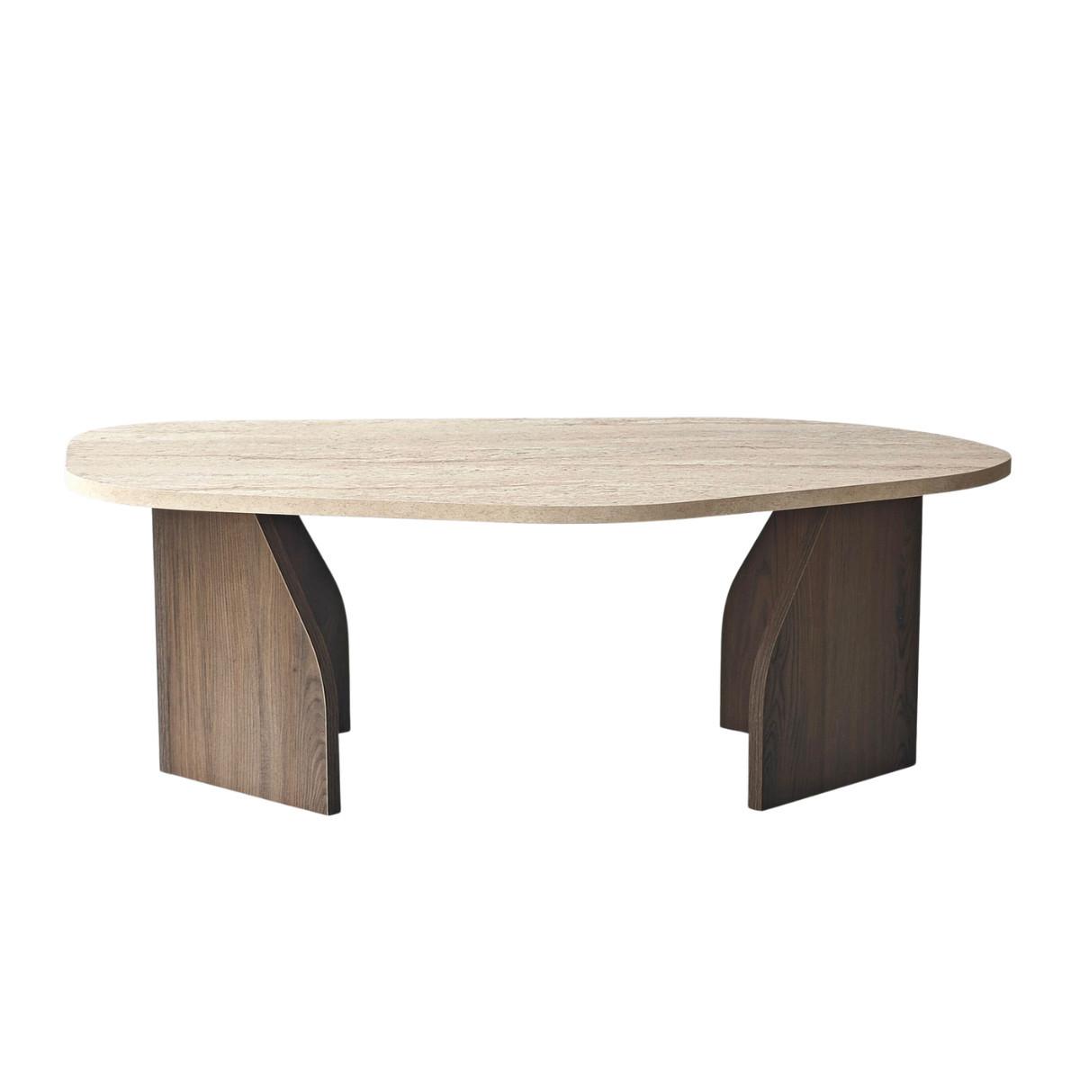 COUCHTISCH mit organisch geformter Tischplatte und breiten Beinen 100/60/35 cm - Hellbraun/Eichefarben, Holzwerkstoff (100/60/35cm) - Calicosy