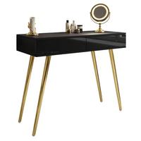 KONSOLE SIENNA GOLD mit Schubladen auf goldenen Beinen PUSH OPEN - Schwarz Hochglanz, Holzwerkstoff (100/81/42cm)