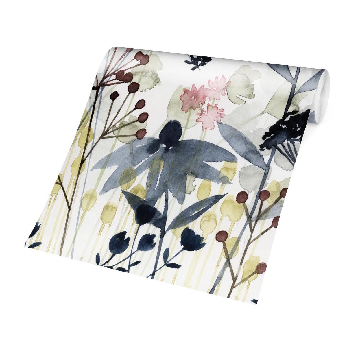 FOTOTAPETE Wildblumen Aquarell I 192/192 cm - Weiß, Papier (192/192cm) - Bilderwelten