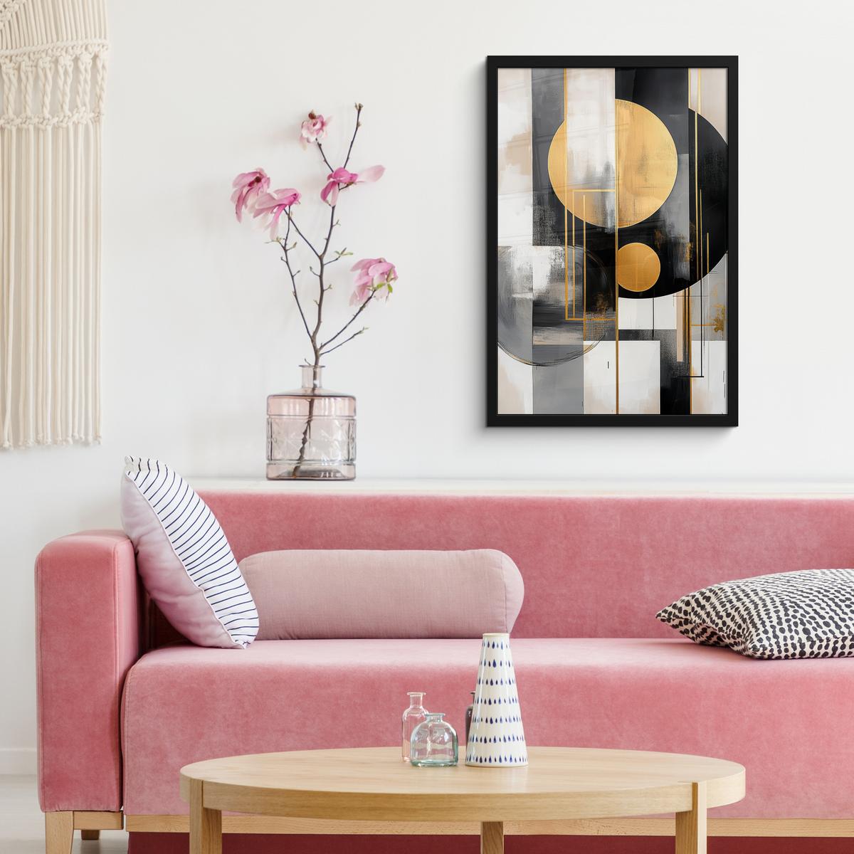 POSTER MIT RAHMEN Abstrakt - Gold - Silber - Formen - Ästhetisch - Modern Bilder mit Rahmen 40x60 cm - Goldfarben, Papier (40/60cm) - MuchoWow